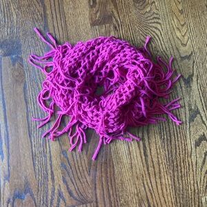 Bright Pink Fringe Knit Infinity Scarf